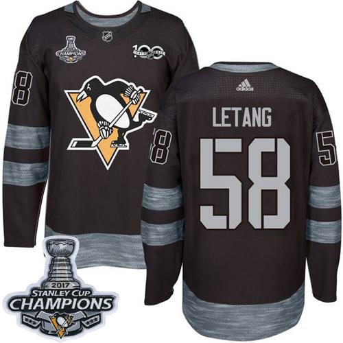Adidas Penguins #58 Kris Letang Black 1917-100th Anniversary Stanley Cup Finals Champions Stitched NHL Jersey